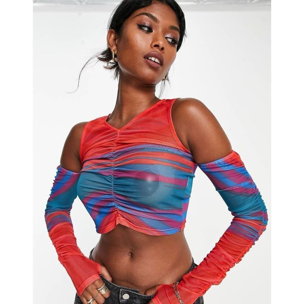 ✨ANNORLUNDA Stripe Cold-shoulder Knit Sz 2 Top In Multi✨